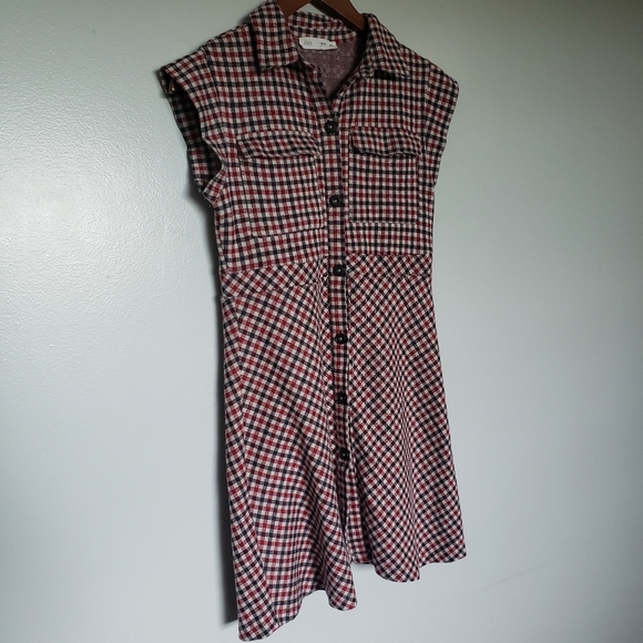 Zara Girls Gingham Print Red & Black Button Up  Collar Dress Size 13-14 - Picture 2 of 12
